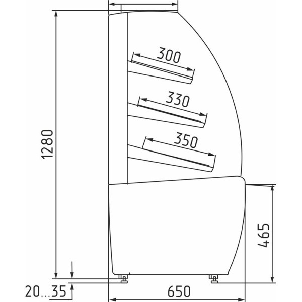 Витрина хлебная K70 N 1,3-2 Light 0012-0109 (хлебная 1,3 Carboma) без фронтального стекла hladon